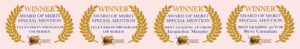 A pair of golden laurel wreaths with the words " award winning " and " best of 2 0 1 3 ".