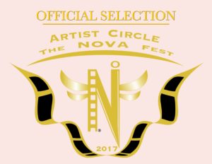 A red and gold logo for the artist circle nova fest.