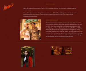 A red background with three pictures of actors.